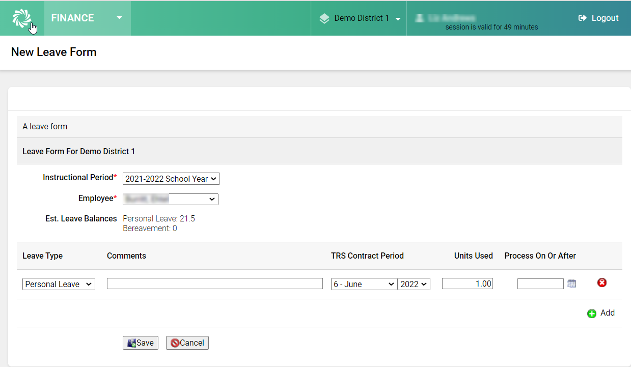 HR Add a Leave Form